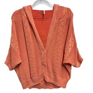 Free People Oversized Cable Knit Fisherman Aran Hoodie Sweater Cardigan Jacket